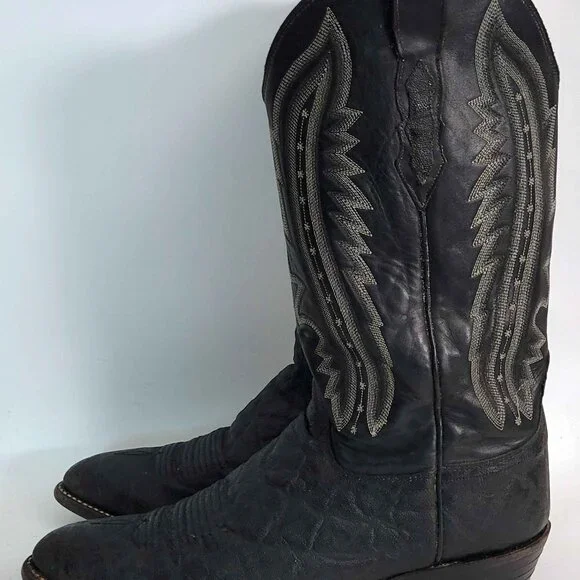 Lucchese 2000 Black Exotic Elephant Skin Leather Cowboy Western Boots Men's 11 B - Picture 3 of 9